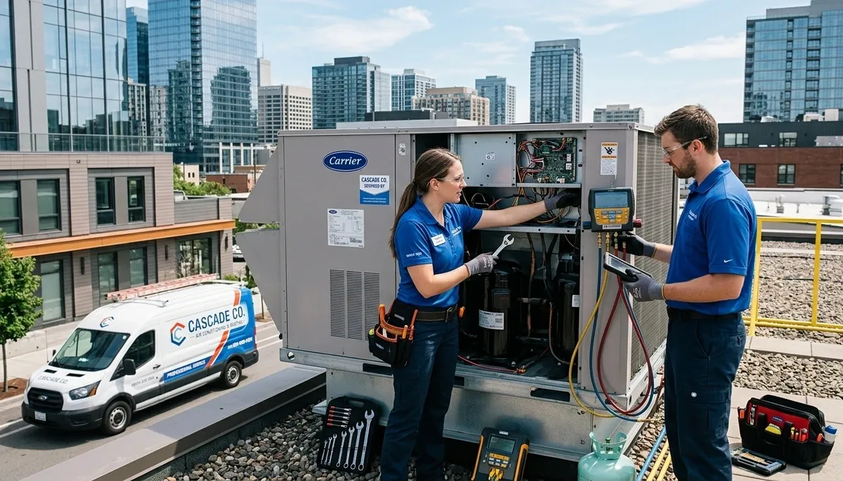 HVAC technician performing AC repair service in Colorado Springs CO home